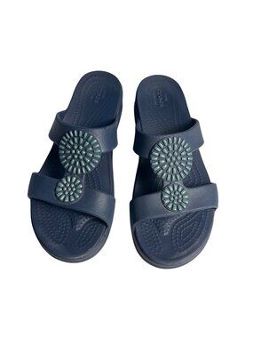 Crocs Monterey Diamanté Slip-On Wedge Sandals Women’s Size 8 Navy comfort casual